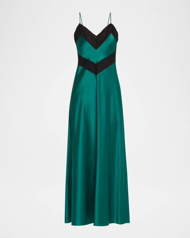 Serita Lace-Trim Silk Maxi Dress